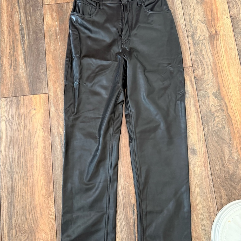 Abercrombie and Fitch 90s Straight Ultra High rise Black Leather Pants